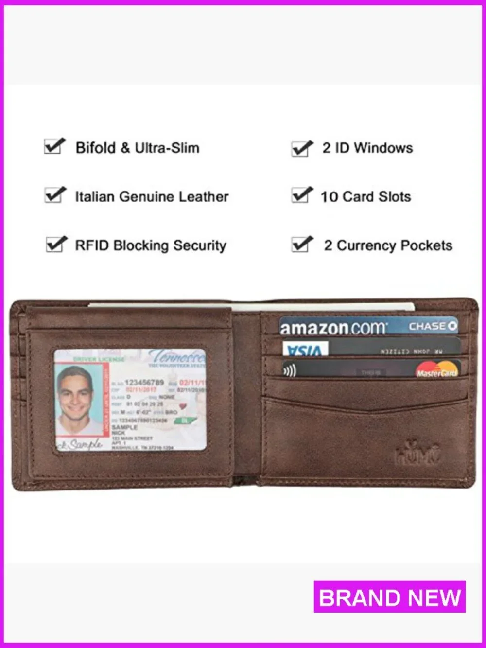 Genuine Leather RFID Blocking Bifold Wallet Classic Men's Accessory Stylish